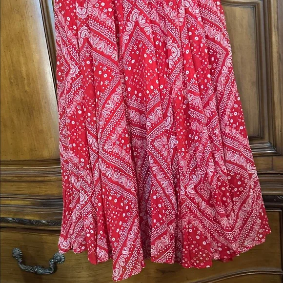 Vasna Red Bandana Bubble Hem Fitted bodice Flowy Full skirt Sleeveless Dress S - Picture 5 of 9